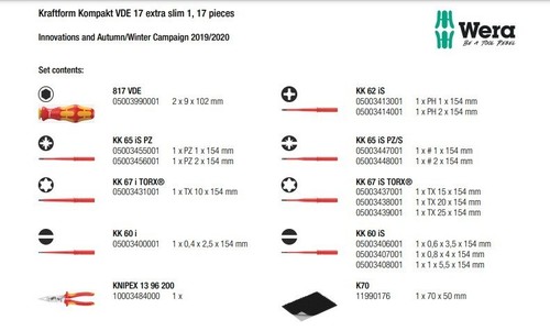 Wera Universal 2 18Pc 1000V VDE Insulated Bit Holder Screwdriver Set 05347107001 - Picture 6 of 6