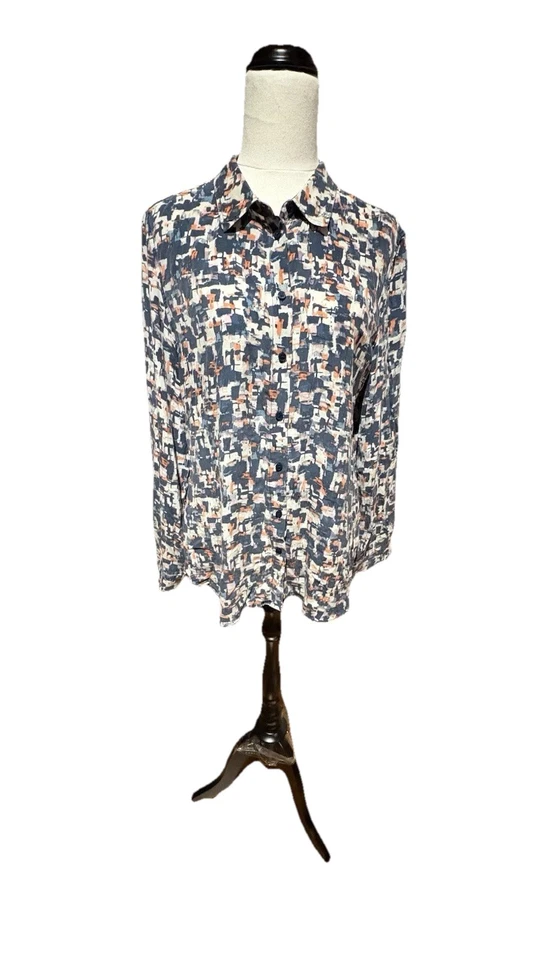 SPORTSCRAFT Elevate Multicoloured Silk Long Sleeve Button Blouse Size 14