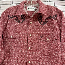Cowboy Hardware mens L shirt red burgundy paisley pearl snap embrodered western