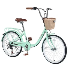 Green 7 Speed City Bike W Basket Steel Frame Multiple Colors 22'' Girls Bicycle