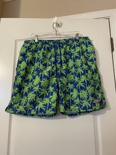 Vineyard Vines Men  s Swim Trunks Shorts Size XL Blue Green Palm Tree Lined EUC