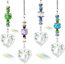 4Pcs Crystal Suncatcher, Clear Heart Crystal Sun Catcher Hanging Rainbow Prisms