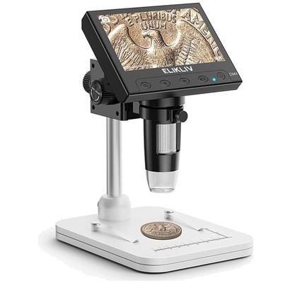 Portable 4.3'' LCD Coin Magnifier - 1000x Magnification & 8 LED Lights Included
