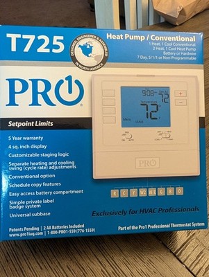 Pro1 IAQ T725 5+1+1 Day Dual-Powered Programmable Thermostat, 2H/1C