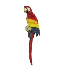 18 Inch Resin Scarlet Macaw Parrot Wall Sculpture Tropical Bird Home Decor Art