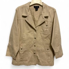 VTG 90s Denim & Co. Jacket Womens 1X Beige Khaki Chore Barn Coat Utility Safari