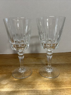 2 Vintage Cristal D Arques Durand  Lady Victoria  Diamond Cut Wine/Water Goblet 