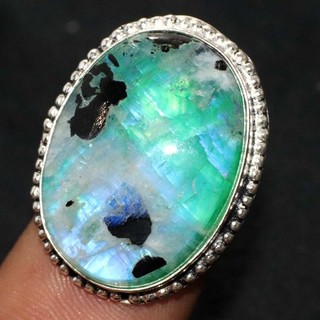 Green Flash Moonstone 925 Silver Plated Ring US 5.5 Wedding Ready Jewelry GW
