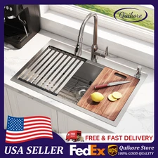 Quikore 33x22 Drop In Workstation 16 Gauge Stainless Steel Handmade Kitchen Sink