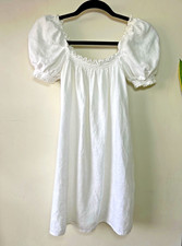 Reformation White 100% Linen Smocked Square Neck Puff Sleeve Midi Dress Small