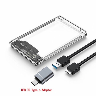2.5inch USB 3.0 SATA SSD Hard Drive Case 5Gbps Transfer Speed Transparent HDD