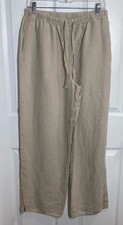 J Jill Pants Medium Linen Wide Leg Elastic Waist Pull On 2 Pockets Beachy