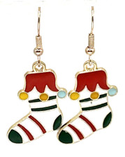 Holiday Christmas Stockings Socks Booties Enamel Dangle Drop Earrings