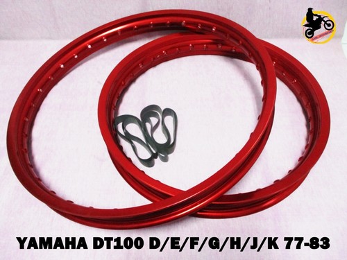 YAMAHA DT100 D/E/F/G/H/J/K  77-83   F & R ALUMINIUM RED WHEEL RIM SET  *nan5058* - Picture 1 of 5