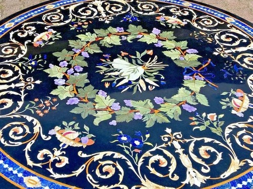 42" Black Marble center Table Top Pietra Dura Inlay Art Home Decor - Picture 3 of 9