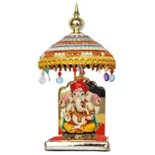 Tej Gifts Fabric Umbrella Chhatra With Hanging Crystals For God Idol, Car Dashbo