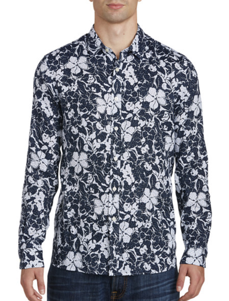 Michael Kors Abstract Floral Print Linen Sport Shirt Size 1XL Colors Navy Blue