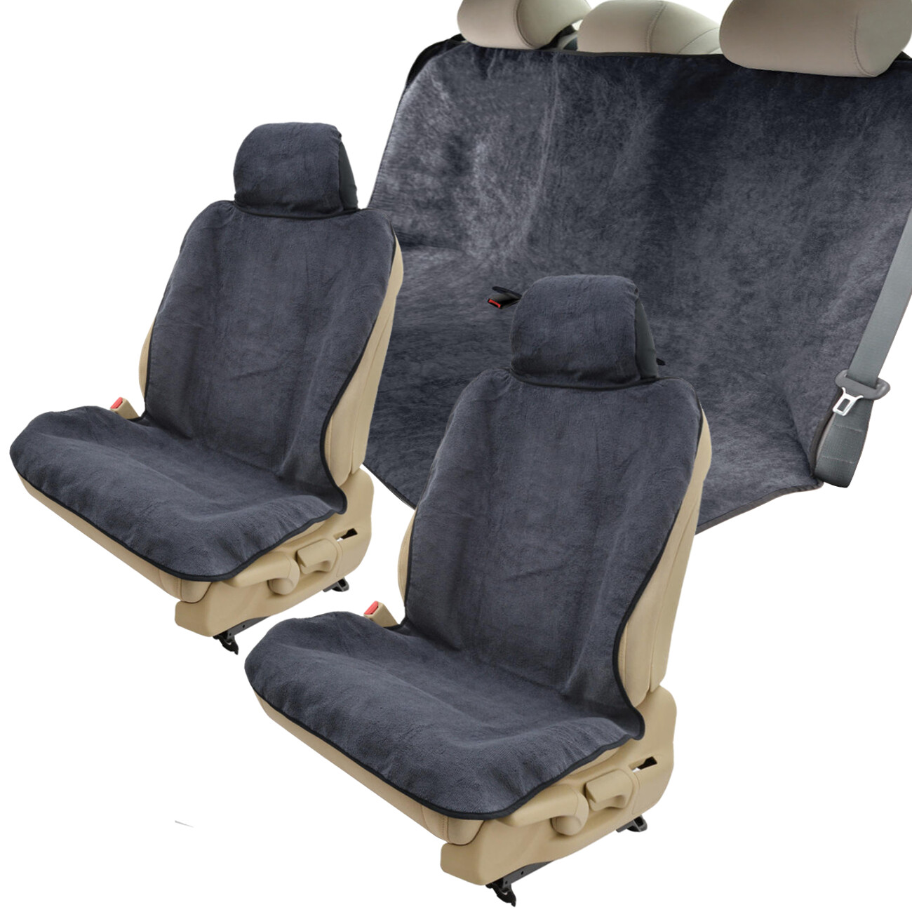 Full Set Car Seat Cover Sweat Absorbing Yoga Towel for Gym Workout - Gray/ Black