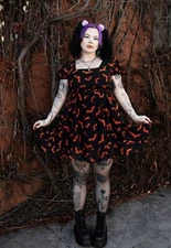 Sourpuss Clothing SOLDOUT Luna Orange Bats Dress Halloween Punk Pinup Goth 3XL
