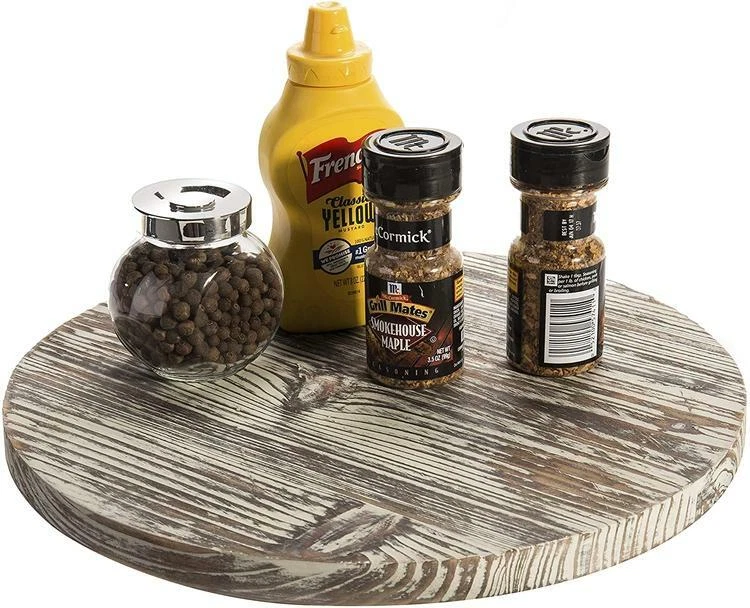 13-Inch Torched Wood Lazy Susan Condiment Serving Tray, Turntable Spice Rack - Image 3 of 4