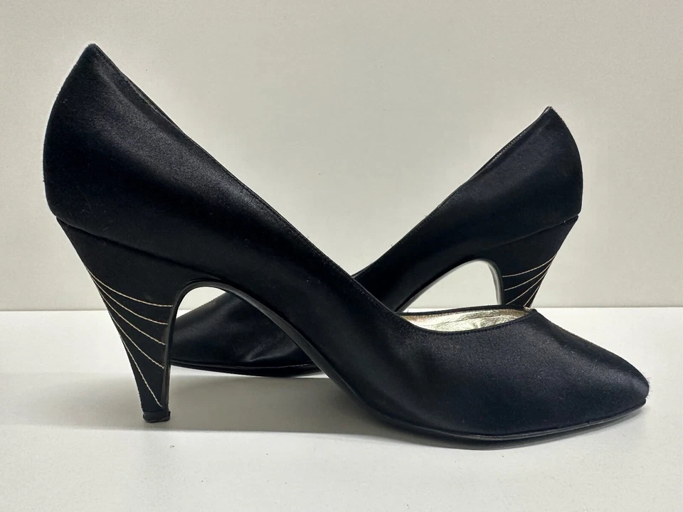 Bruno Magli Mujer Talla 8B Negro Tela Satinada Zapatos Superior con Detalles Dorados Foto 4 de 4