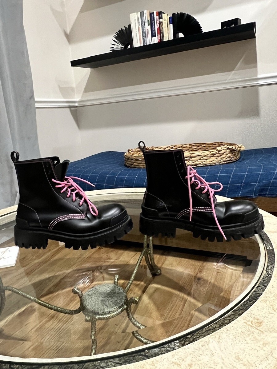 Balenciaga Black With Pink Stitching Women's Strike Leather