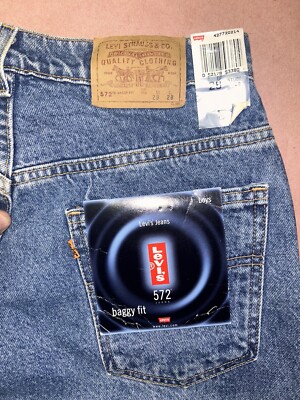 Vintage 1990's Levi's Boys 572 Blue Jeans, Baggy Fit, Deadstock