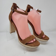 Nine West Pumps Womens 10.5 Dempsey Suede Straw Heeled Platform Shoes Sandals