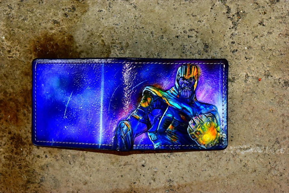 Thanos Cartera Tallada Hombre, Cartera Cuero Genuino, Cartera Cuero Marvel Comics Foto 2 de 4