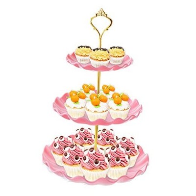 3 Tier Cupcake Stand Holder,  Plastic Cup Cake Stand Tower with Tiered Pink