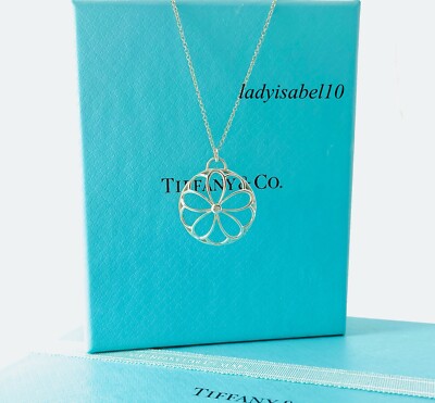 Tiffany Daisy Flower Diamond Circle Pendant Necklace