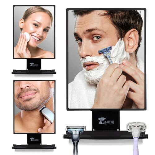 Deluxe Larger Fogless Shower Shaving Mirror With Squeegee Large Black 