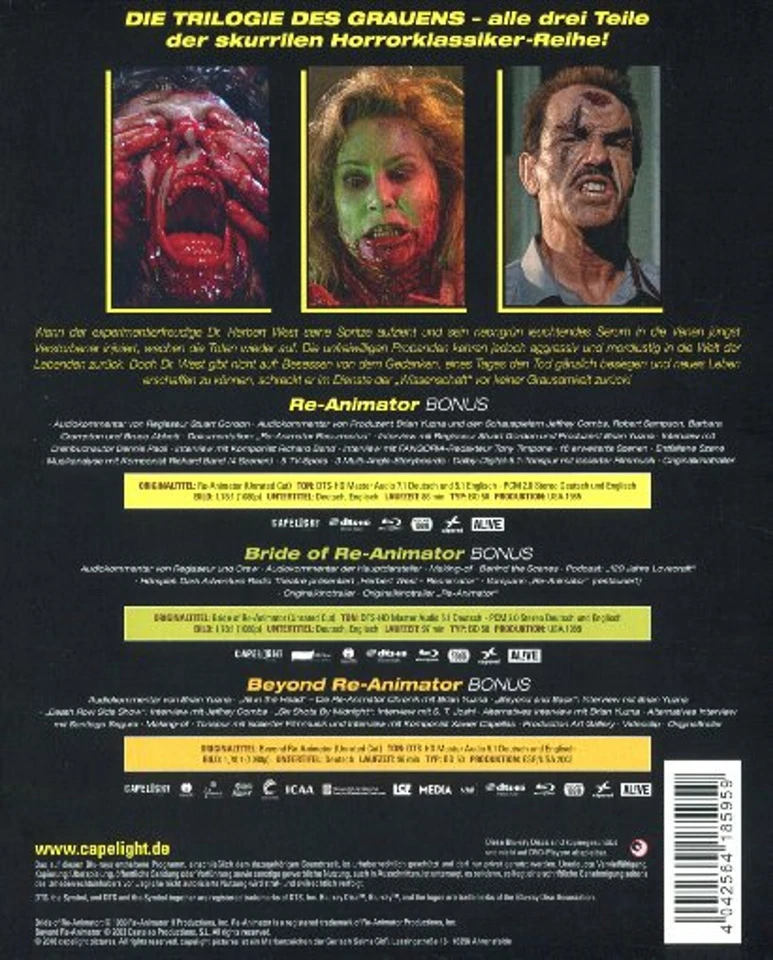RE-ANIMATOR Trilogie Teil 1 2 3 BRIDE OF & BEYOND Jeffrey Combs BLU-RAY BOX NEU - Bild 2 von 2