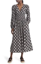 Xirena women's M Annabella Midi Dress Octave night in black v-neck long sleeve