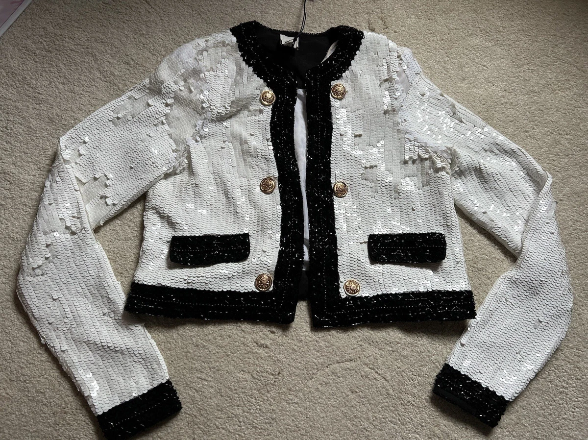 River Island White All Over Sequin Trophy Jacket Size 2 US 6 UK New Black  Party | eBay