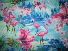 FLAMINGOS BIRDS FAMINGO FLOWERS PINEAPPLE FRONDS COTTON FABRIC FQ