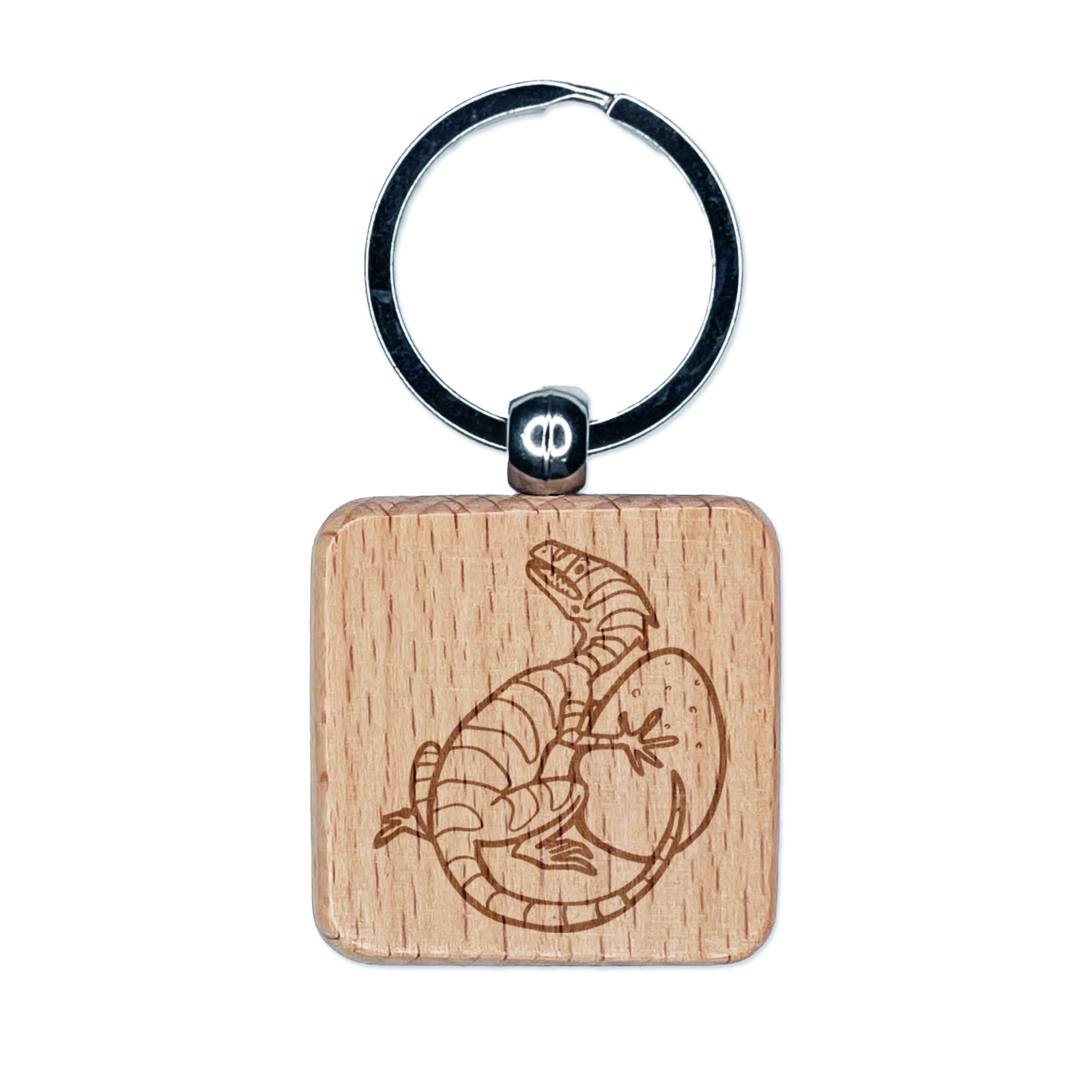 Small Dinosaur with Egg Engraved Wood Square Keychain Tag Charm