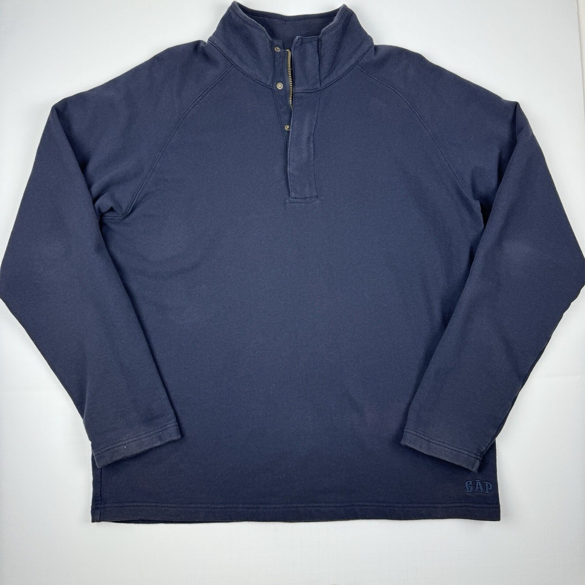 VIintage GAP Henley Sweatshirt Mens Large Faded Navy Blue 1/4 Zip
