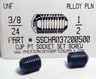 3/8-24x1/2 Hex Socket Set Screws Cup Point Alloy Steel (10)