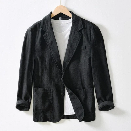 Mens Business Casual Suit Cotton Linen Coat Two Button Jacket Spring Summer - Picture 10 of 25