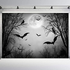10x8ft Spooky Full Moon Dead Tree Bat Halloween Vinyl Backdrop Photo Background