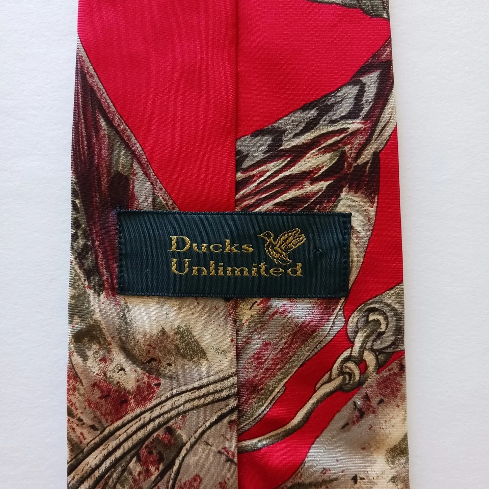 Corbata Ducks Unlimited Mallard Ducks Rojo Verde Marrón Toda Seda Hecha en EE. UU. De colección Foto 3 de 4