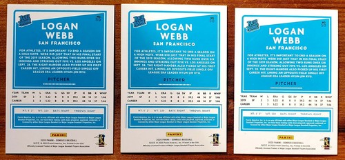 2020 Donruss Logan Webb Rated Rookie LOT Stat Line 23/37 Purple Foil & Base #50 - Picture 2 of 2