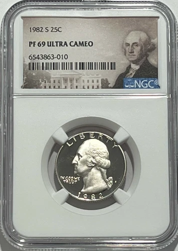 1982 S NGC PF69 ULTRA CAMEO CLAD PROOF WASHINGTON QUARTER 25C PORTRAIT LABEL