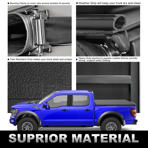 5.5 Feet Bed 4 FOLD Truck Tonneau Cover For 2015-2025 Ford F150 w/ LED Lamp - Picture 4 of 11