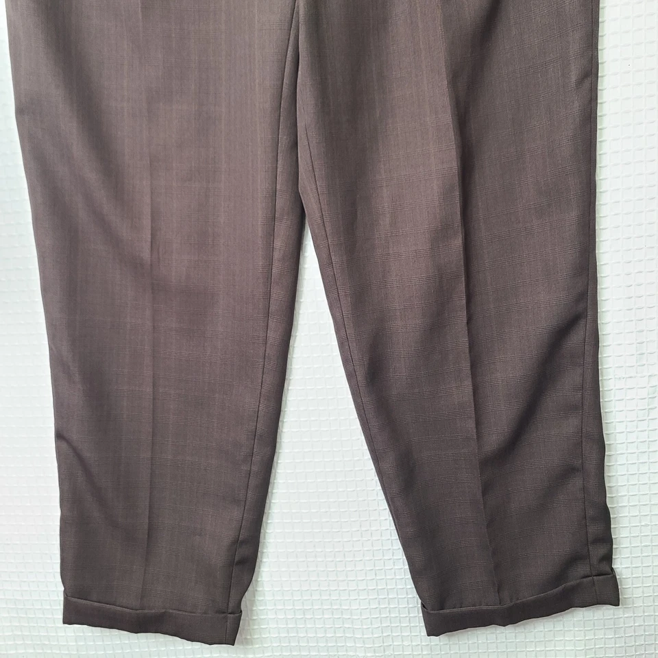 Pantalones de vestir Claiborne para hombre 36x32 marrón poliéster a cuadros dobladillo con puños Foto 3 de 4