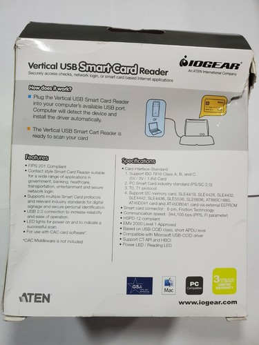 Iogear Vertical USB Smart Card Access Reader - TAA Compliant Model GSR202V - Picture 2 of 3
