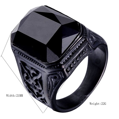 Imitation Gemstone Ring Black Stainless Steel for Men Biker Ring Hip Hop - Picture 4 of 21