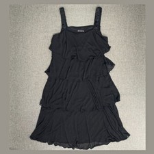 ENFOCUS Studio Black Evening Dress Tiered Ruffled Size 8 Sequin Strap Shoulders