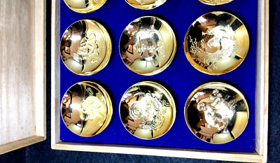 Vintage Japanese Sake Cup Sakazuki Zodiac 12 kinds Gold Plated 24K